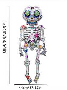 1PC Halloween Skeleton Balloon Day Of The Dead Standing Decor, Helium Self-Sealing, Walkable Design For Halloween Party, Horror Themed Celebrations, And Birthday Pranks, Aluminum Film, Christmas