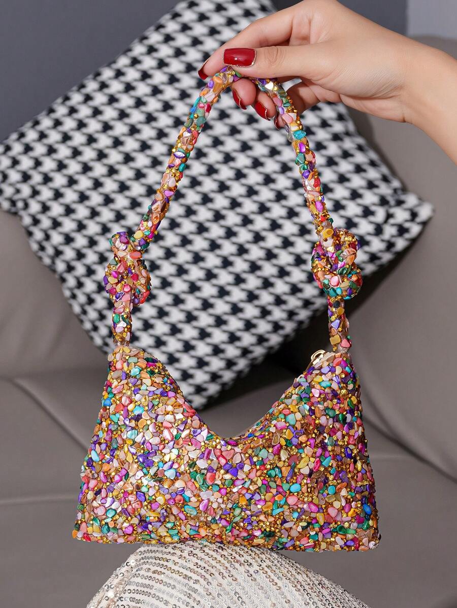 Women's New Multi-Color Rhinestone Evening Bag, Soft Handbag, Portable Zipper Small Square Bag, Clutch Bag For Parties, Delicate Craftsmanship, Fashion Handbag - Multicolor - View 1