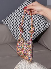 Women's New Multi-Color Rhinestone Evening Bag, Soft Handbag, Portable Zipper Small Square Bag, Clutch Bag For Parties, Delicate Craftsmanship, Fashion Handbag - Multicolor - View 5