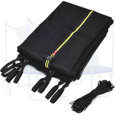 Trygghetsnät för studsmatta, med 10 rep, 6 vävband, PE, 180 cm höjd, dragkedja med dubbel öppning, skyddsklämmor, utbytesnät för studsmatta för trädgårdstrampolin