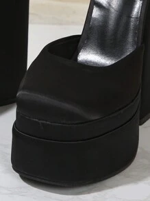 Women's Latest Classic All Season New Super High Heel Crystal Buckle Strap Shoes, Fashionable Comfortable Non-Slip Personality Double-Layer Waterproof Platform Satin Square Toe Pumps