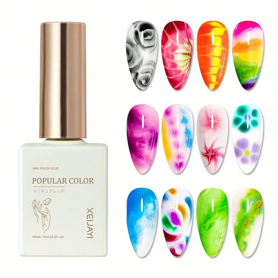 Shein Clear Transparent Blooming Gel, Uv/Led Soak-Off Nail Polish, Create Tie Dye Effect, Marble Pattern Nail Gel, Diy Spring/Summer Colorful Floral Watercolor Magic Nail Art Design