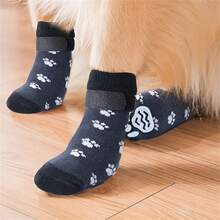 4pcs Waterproof Dog Non-Slip Socks, Pet Shoes, Breathable Outdoor Accessories, Size Runs One Size Larger, Suitable For Medium Large And Extra Large Dogs - Black - View 2