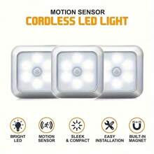 1 peça/3 peças Luz Noturna LED com Sensor de Movimento Automático, Luminária de Parede Sem Fio, Operada por Bateria, Economia de Energia, Para Escadas, Armários, Banheiro, Degraus, Quarto, Corredor, Decoração Interna