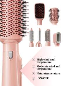 CRASTS Sèche-cheveux professionnel rose 6 en 1 pour coiffure, séchage rapide peu bruyant, avec 6 accessoires pour boucler et lisser les cheveux, 3 réglages de vent pour un usage domestique et en salon, cadeau de soins capillaires