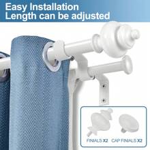 Double Curtain Rods, Double Curtain Rods For 28"-48"/48"-84"/84"-120 Window Telescoping Double Decorative Drapery Rods With Round Urn Finials, 5/8 Inch Front And 1/2 Inch Back Double Rod Curtain Rods - White - View 3