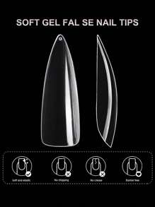 550 chiếc móng giả phủ toàn bộ móng giả bấm vào móng tay giả hình vuông Stiletto hạnh nhân kiểu Pháp giả ngâm gel móng tay giả dạng viên nang tự làm móng giả bấm vào móng tay phụ kiện làm móng - Trong sáng - Xem 2