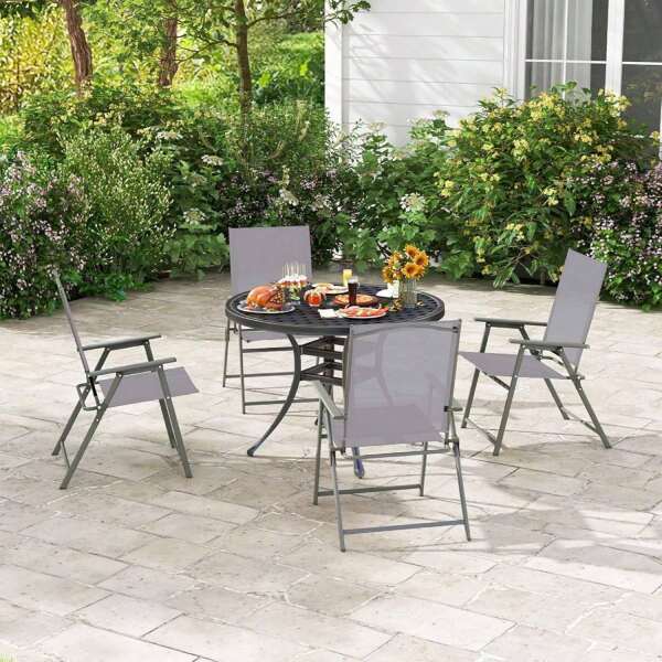 Set di 4 sedie da giardino pieghevoli, sedie pieghevoli con schienale alto e comodi braccioli, sedia da balcone resistente alle intemperie, portata a 150 kg, sedie da giardino per giardino, terrazza, balcone (4)