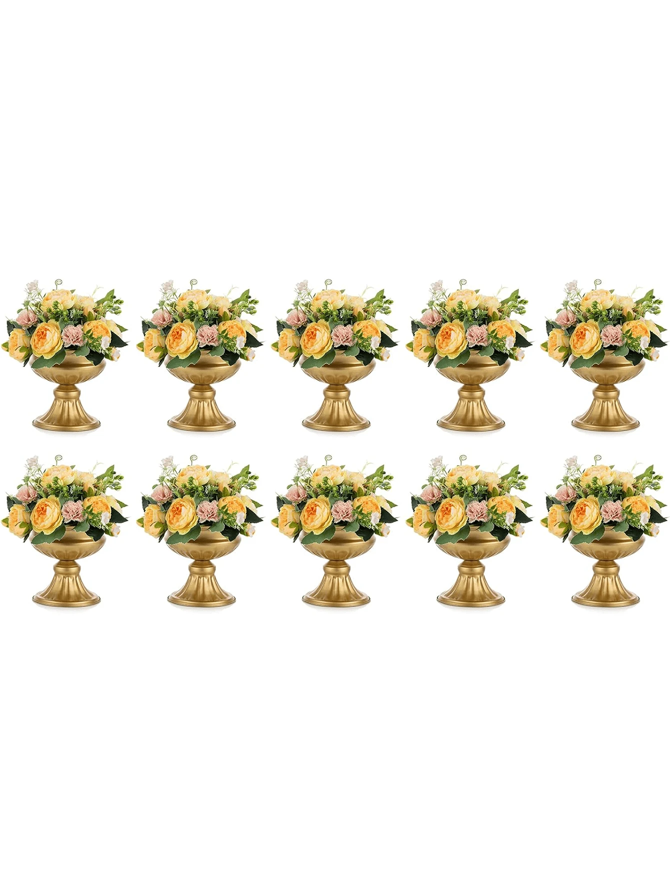 Gold Vases For Centerpieces Wedding - 10 Pcs 6.5in Height Metal Urn Planter Elegant Wedding Centerpieces For Tables - Trumpet Vase For Weddings Party Decoration Centerpiece Table Decorations - 兩種顏色 - 查看 1