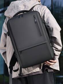 1 件大容量可扩展旅行背包，户外沙滩包，学生包，笔记本电脑包，多功能背包，防水防刮面料，休闲商务风格钱包假日旅行必需品复古包书包露营旅行包冬季返校复古笔记本电脑包运动生活男士包礼品包徒步旅行包周末包背包旅行必备品大包春季复古包 - 黑色 - 查看 5