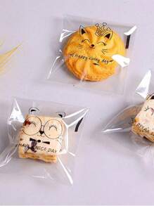 100个装可爱卡通透明自粘面包袋豆沙菠萝袋烤切片吐司全麦面包自封包装饼干袋 - 彩色 - 查看 2