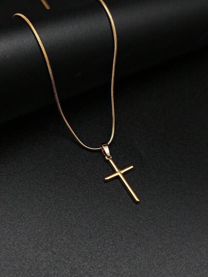 1 pieza Colgante de collar de acero inoxidable con cruz 3D de diseño presionado con aceite de moda francés, accesorio de lujo minimalista para días festivos