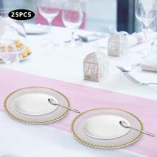 Clear Charger Plates Table Round Charger Plates Elegant Dinner Charger Plates Gold Line For Banquets 25 Pcs - Clear - View 5