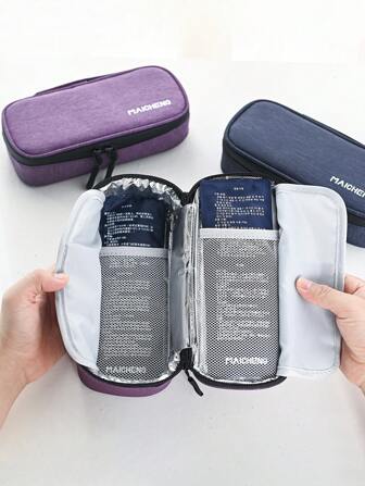 1pc Black Small Waterproof Medical Cold Storage Bag With 2pcs Reusable Ice Packs, Portable Handheld Insulin Cooling Bag, Gel Ice Bag, Medicine/Drug Dedicated Insulated Cooler Bag