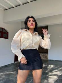 Elegant Women's Shirt Model Look Day Long Sleeve MANGA LESE - Màu be - Xem 5