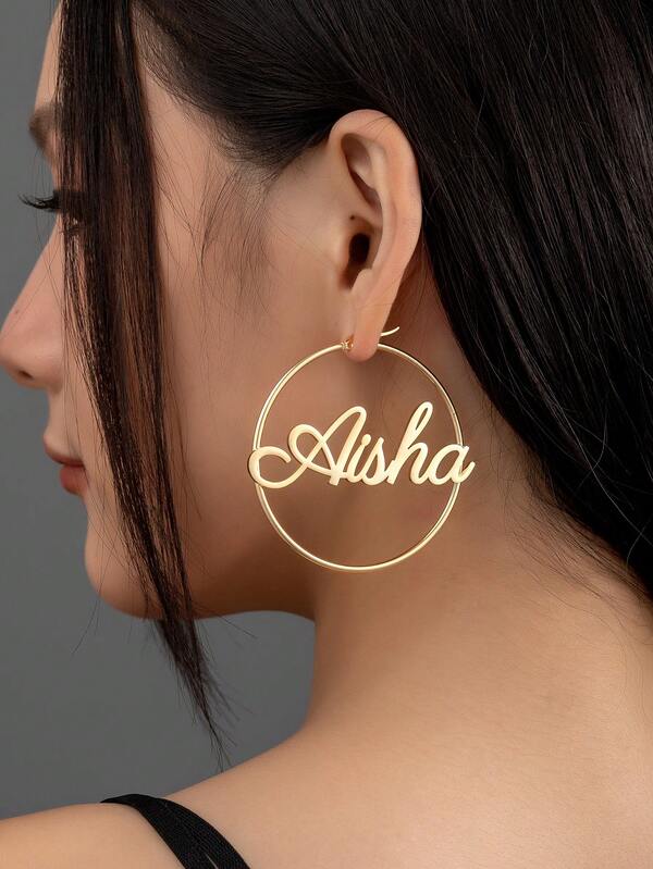 Personalized Custom Name Round Hoop Earrings In Multiple Sizes, Stainless Steel Gold Oversized Casual Jewelry For Christmas, Halloween, Anniversary, Great Gift For Mom, Girlfriend Silver,Gold Stylish,Fall Fashion,Vintage,Old Money,Feral,2000s Fashion,Y2k Custom,Personalized,Unique Ideal Gifts For Her Girlfriend,Mom,Family,Friends,Daughter For Anniversaries,For Birthdays,For Daily Wear,For Prom,For Mother's Day,For Valentine's Day,For Graduation,For Weddings,For Party,For Dressy Outfits,Customized Fashion Word Earrings,Chic Autumn