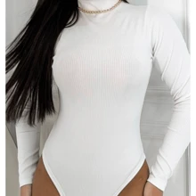 Body Blouse With High Neck Long Sleeve Ribbed Basic Basic - 白色 - 查看 2