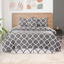 Lux Decor 5-Piece Comforter Set, Soft Microfiber Bedding With Plush Texture, All-Season Comforter, Pillow Shams And Bed Skirt Included, Elegant Hotel Collection Bedding For Bedroom, Guest Room And Home - 四葉灰 - 查看 8