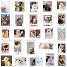 50pcs Cute Cat Sticker Cartoon Stickers DIY Decoration Computer Scrapbook Laptop Luggage Guitar Water Cup Phone Case Waterproof Stickers Back To School