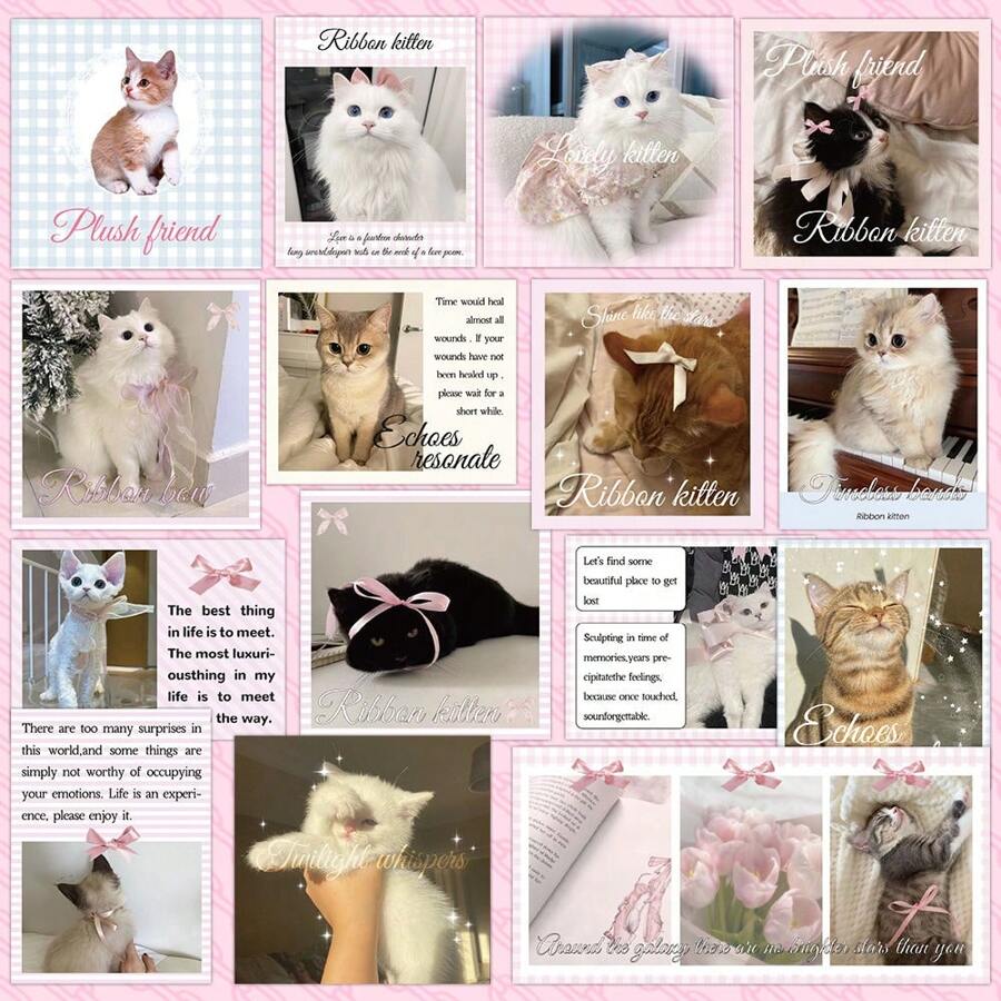 50pcs Cute Cat Sticker Cartoon Stickers DIY Decoration Computer Scrapbook Laptop Luggage Guitar Water Cup Phone Case Waterproof Stickers Back To School