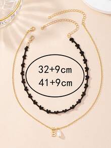 1 pieza Collar de cadena con letra del abecedario 26 en tono dorado, minimalista y de moda - Multicolor - Ver 7