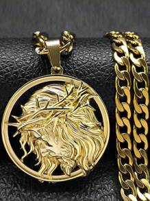 Jesus Crown Of Thorns Men's Necklace Stainless Steel Gold Color Chain  Medal Male Necklace