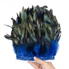 1Meter Natural Rooster Feathers Trim Fringe 15-20cm Ribbon Plumes For Craft Ribbon Fringe For Skirt Party Clothing - Multicolor - View 8