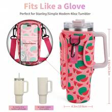 Túi đựng chai nước 1 cái, phù hợp với cốc đáy phẳng 40oz, có 1 carabiner, dây đeo vai có thể điều chỉnh, phụ kiện chai nước thể thao ngoài trời, thích hợp cho du lịch, đi bộ đường dài, cắm trại - màu dưa hấu - Xem 2