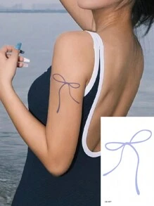 1 件可洗临时纹身，简约紫色丝带蝴蝶结设计，适合时尚用户 - 紫色 - 查看 2