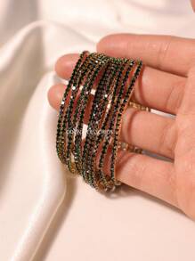 Set Of 12 Bracelets For Women Elastic Colored Gold Chain - màu xanh lá - Xem 2