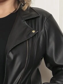 Plus Size Women's Leather/Synthetic Leather Jacket - Black - View 5