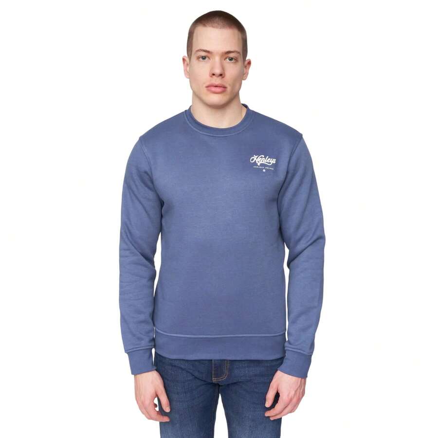 Henleys Mens Scripthen Crew Neck Sweatshirt (Deep Blue) - Navy Blue - View 1