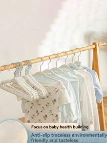 60PC/50pcs/40PC/30PCS/20PCS /10pcs, Children's Non-Slip Hanger, Children's Flocking Rack, Magic Children's Drying Rack - Beige - View 3