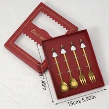 不锈钢勺子和叉子套装，圣诞礼物金属餐具，适用于家庭、餐厅、甜点和咖啡，创意卡通设计餐具套装，圣诞派对礼物 - 彩色 - 查看 16