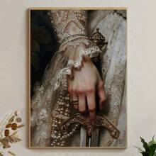 1 pieza Cartel de pintura al óleo con estado de ánimo sin marco, impresiones en lienzo de mujer victoriana con espada, decoración antigua, arte de pared oscura, encaje, anillo, pintura mural artística para regalo, para dormitorio, baño, sala de estar, decoración de pared, decoración del hogar y la habitación