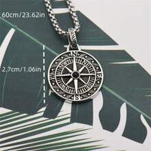 SeuSuk 1pc New Retro Compass Pointer Pendant Necklace, Men's Hiphop Punk Style Jewelry Accessory - Silver - View 5