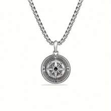 SeuSuk 1pc New Retro Compass Pointer Pendant Necklace, Men's Hiphop Punk Style Jewelry Accessory - Silver - View 6