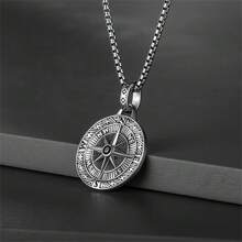 SeuSuk 1pc New Retro Compass Pointer Pendant Necklace, Men's Hiphop Punk Style Jewelry Accessory - Silver - View 2