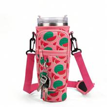 Túi đựng chai nước 1 cái, phù hợp với cốc đáy phẳng 40oz, có 1 carabiner, dây đeo vai có thể điều chỉnh, phụ kiện chai nước thể thao ngoài trời, thích hợp cho du lịch, đi bộ đường dài, cắm trại - màu dưa hấu - Xem 6