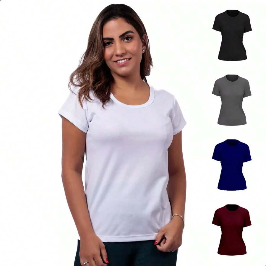 Kit 5 Basic Women's T-Shirts Babylook Dry Fit Premium - Nhiều màu - Xem 1