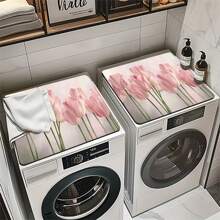 1pc Tulip Printed Laundry Room Rug, Non-Slip, Waterproof, Durable, Vintage Style Laundry Room Decor Mat, Kitchen Floor Mat, Bathroom Laundry Room Accessory - Multicolor - View 3