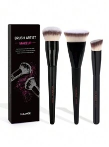 MAANGE 3pcs Soft Makeup Brush, Protable Smudge Cosmetic Brush Makeup Brush With Foundation Brush Blush Brush Loose Powder Brush Contour Brush Highlighter Brush Makeup Tools Gift For Women & Girl Travel Makeup Brush ﻿ - 黑色 - 查看 12
