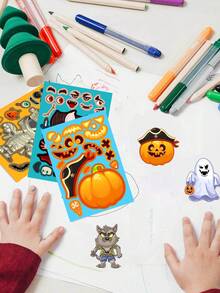 8/24 szt. Halloween naklejki rzemieślnicze upominki na przyjęcie naklejki na twarz czarownica wampir samoprzylepne naklejki DIY na Halloween dla dzieci, naklejki z grami imprezowymi, upominki na przyjęcie dla dzieci, rękodzieło