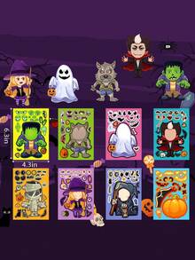 8/24 szt. Halloween naklejki rzemieślnicze upominki na przyjęcie naklejki na twarz czarownica wampir samoprzylepne naklejki DIY na Halloween dla dzieci, naklejki z grami imprezowymi, upominki na przyjęcie dla dzieci, rękodzieło