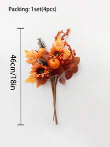 4pcs/Set 46cm Artificial Orange Maple Leaf & Pumpkin Branch, Suitable For Autumn, Halloween, Harvest Festival, Home Decor, Tabletop, Bedroom, DIY Plant Decor