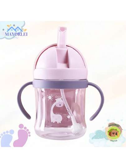 Vaso para beber para niños, de flujo última intervensión, con popote, con asas para niños pequeños, sin derrames, portátil, seguro e inofensivo, accesorios de alimentación para bebés, 250 ml, verde