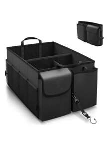 Organizador de Cajuela Auto Organizador para Cajuela de Auto Impermeable, Contenedor Plegable para Coche con Múltiples Compartimentos Exteriores e Interiores, Cuenta con Espacio para Botellas, Carro Interior Coche Accesorios, 58*43*27cm - Negro - Ver 1
