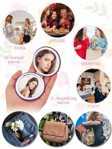 化妆镜带皮套 纯素 PU 镜子 圆形闪亮梳妆镜 可折叠手持 PU 化妆镜 双面旅行奢华美容镜 轻便化妆镜 首字母 A-Z 字母图案 - 紫色 - 查看 4