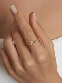 ESBERRY 1枚S925纯银V形订婚/结婚戒指，女士承诺/永恒戒指，精致珠宝礼品 - 金色 - 查看 3