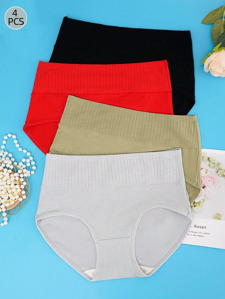 Bộ 4 Quần Lót Nữ Eo Cao Kiểm Soát Bụng Quần Lót Nữ Tam Giác Kháng Khuẩn Thoáng Khí - Nhiều màu - Xem 1